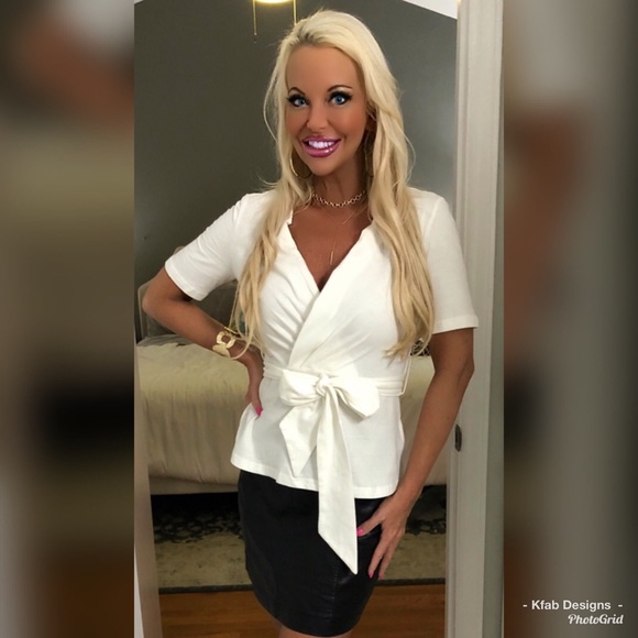 🌺LAST 1! Cotton Jersey V Neck Wrap Peplum Top! - Picture 5 of 8